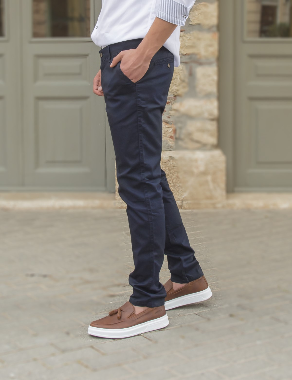 Ανδρικό σκούρο μπλε υφασμάτινο Chinos παντελόνι Ben Tailor 0285E φωτογραφία